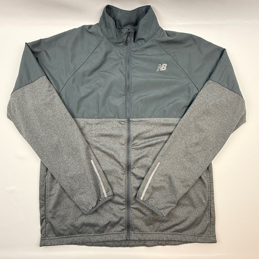 New Balance Mens NB Dry Full Zip Track Jacket Grey Colorblock Size L Reflective